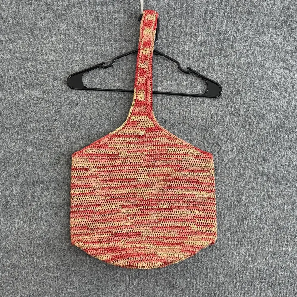 Helen Kaminski Raffia Shoulder Tote Bag Red Striped Crochet Market Minimalist
